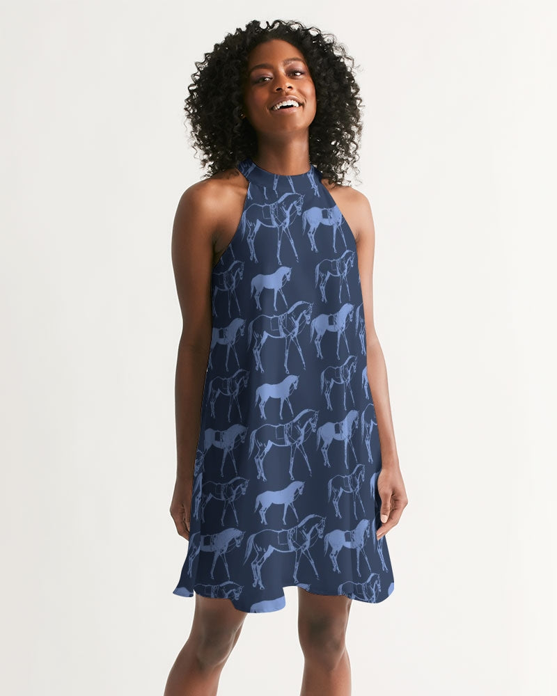 Blue Horse Halter Dress