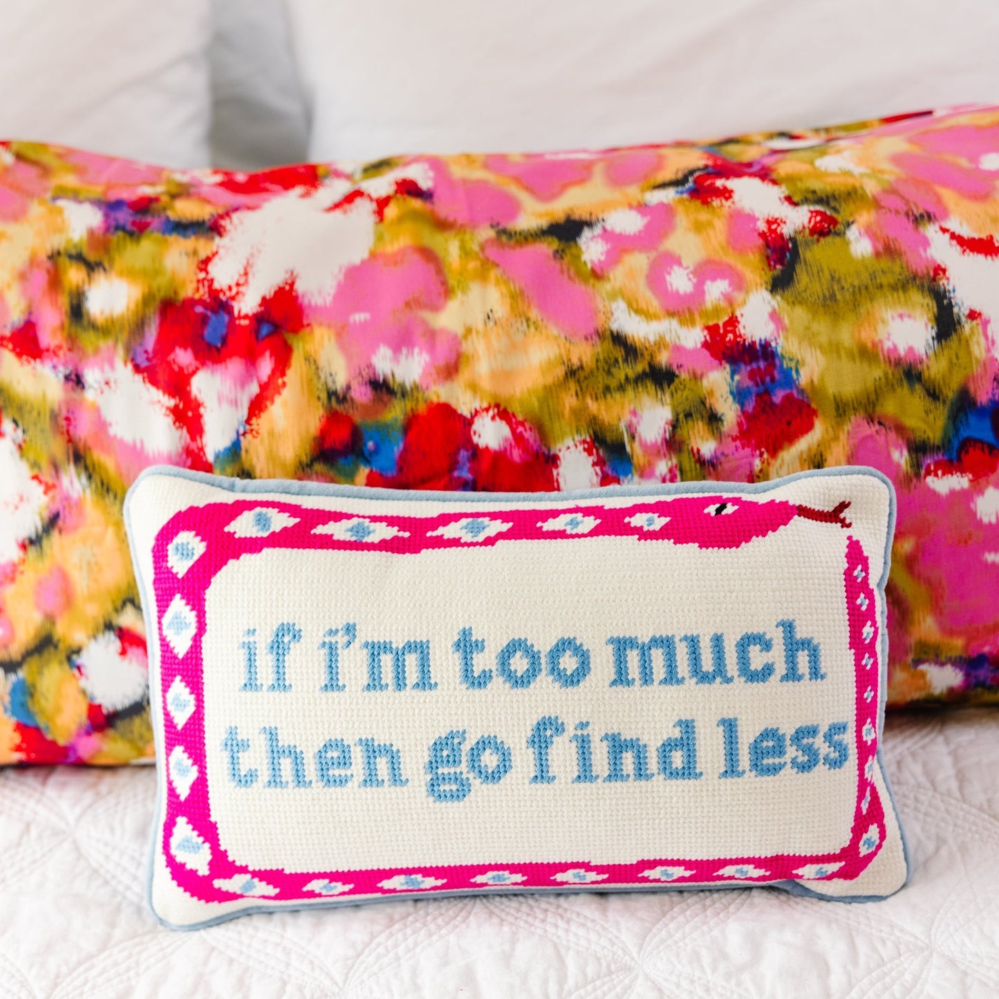 Go Find Less Needlepoint Pillow