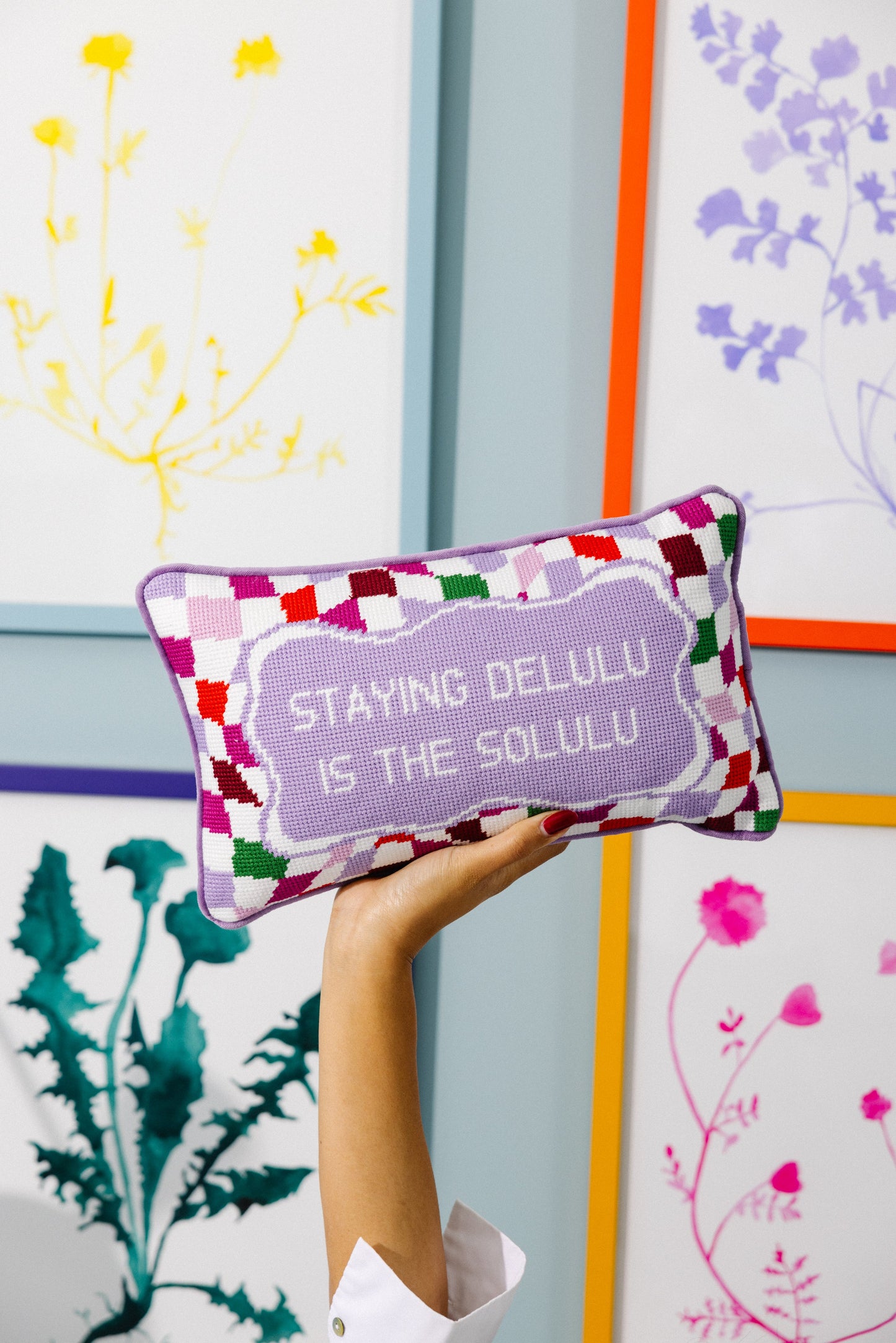 Stay Delulu Needlepoint Pillow