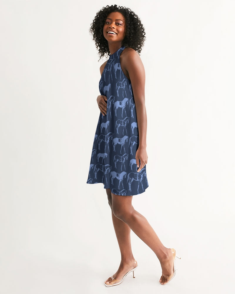 Blue Horse Halter Dress