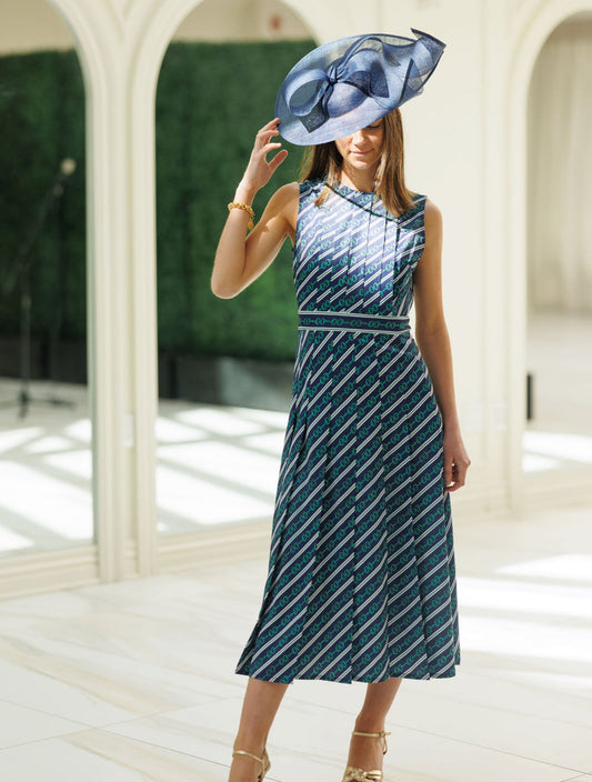 Navy Horse Bit Pleat Dress