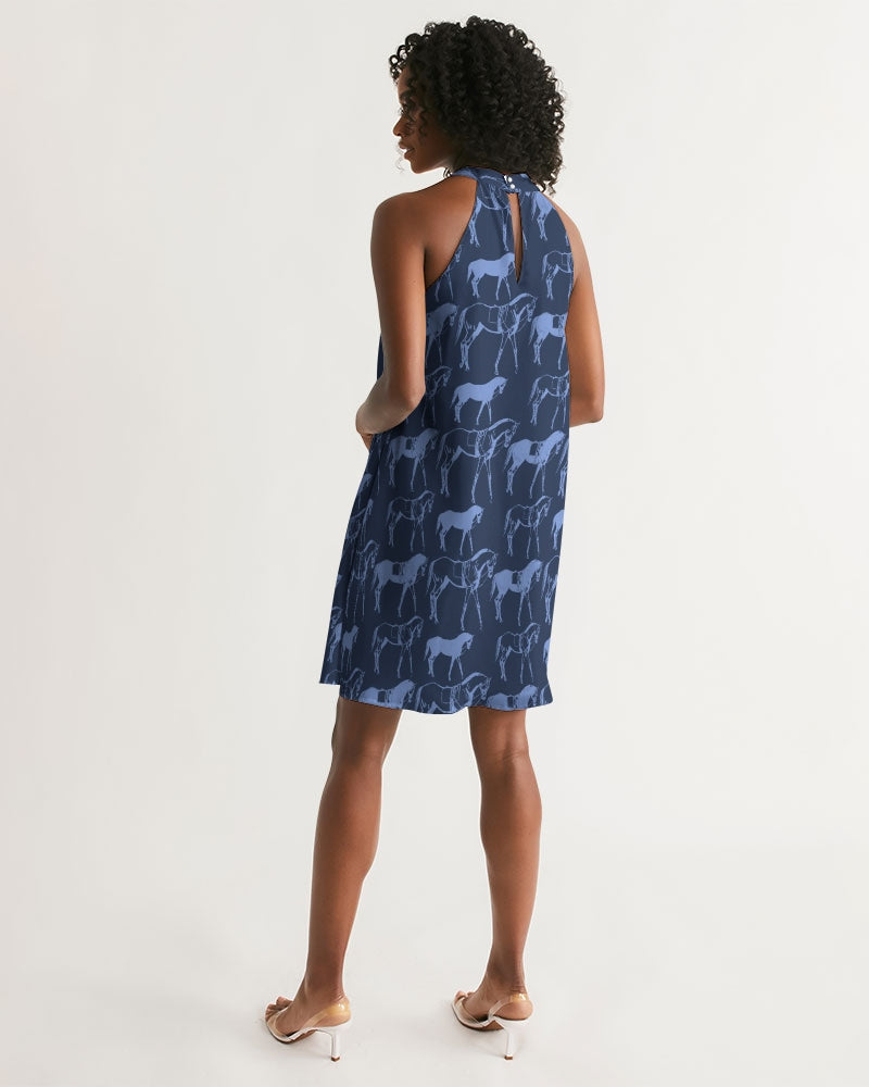 Blue Horse Halter Dress