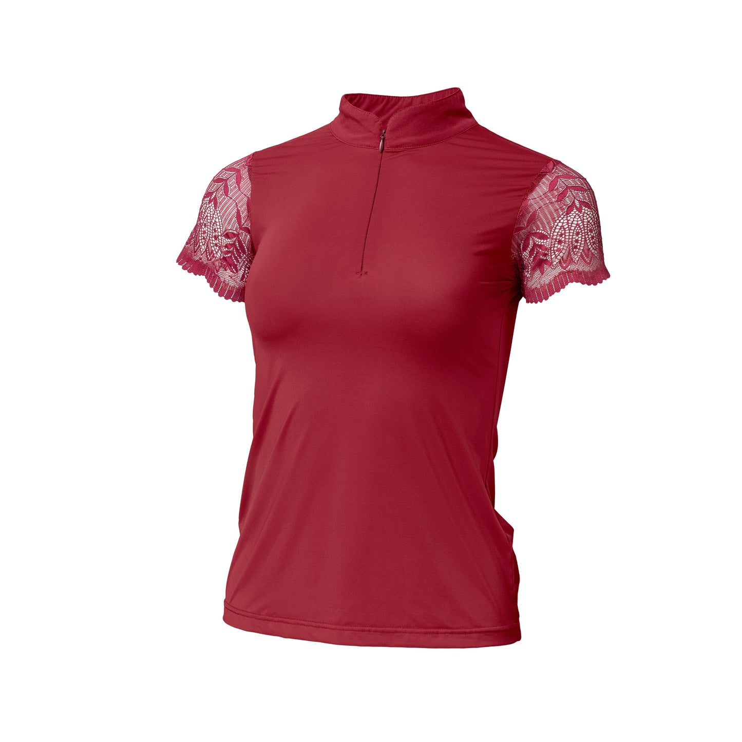 Charlie Short Sleeve Lace Riding Shirt - Cherry Red