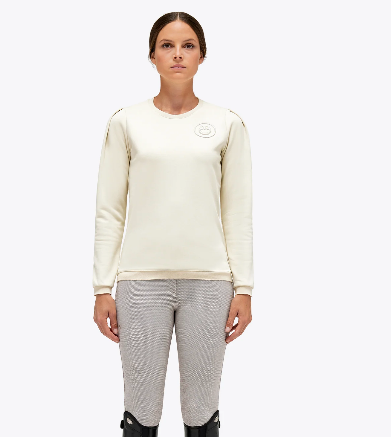 Cavalleria Toscana Ladies CT Emblem Puff Sleeve Cotton Sweatshirt - FED114