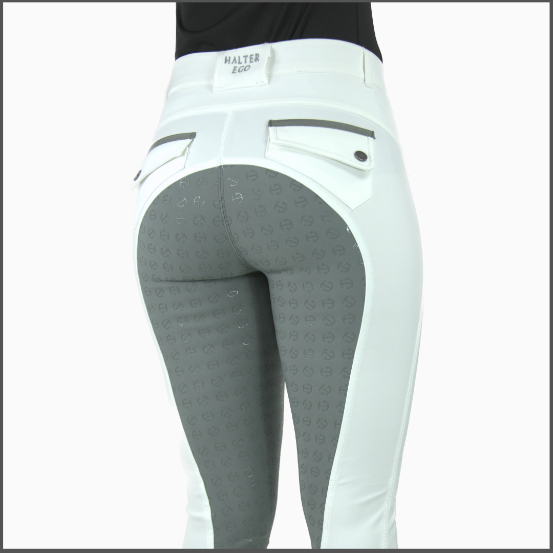 Halter Ego Megan Full Seat Competition Breeches - White with Grey Seat