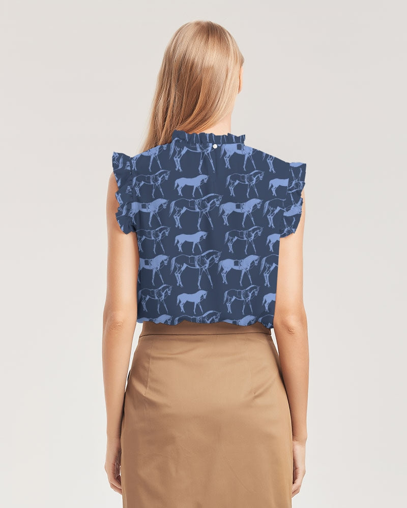 Blue Horse Ruffle Top