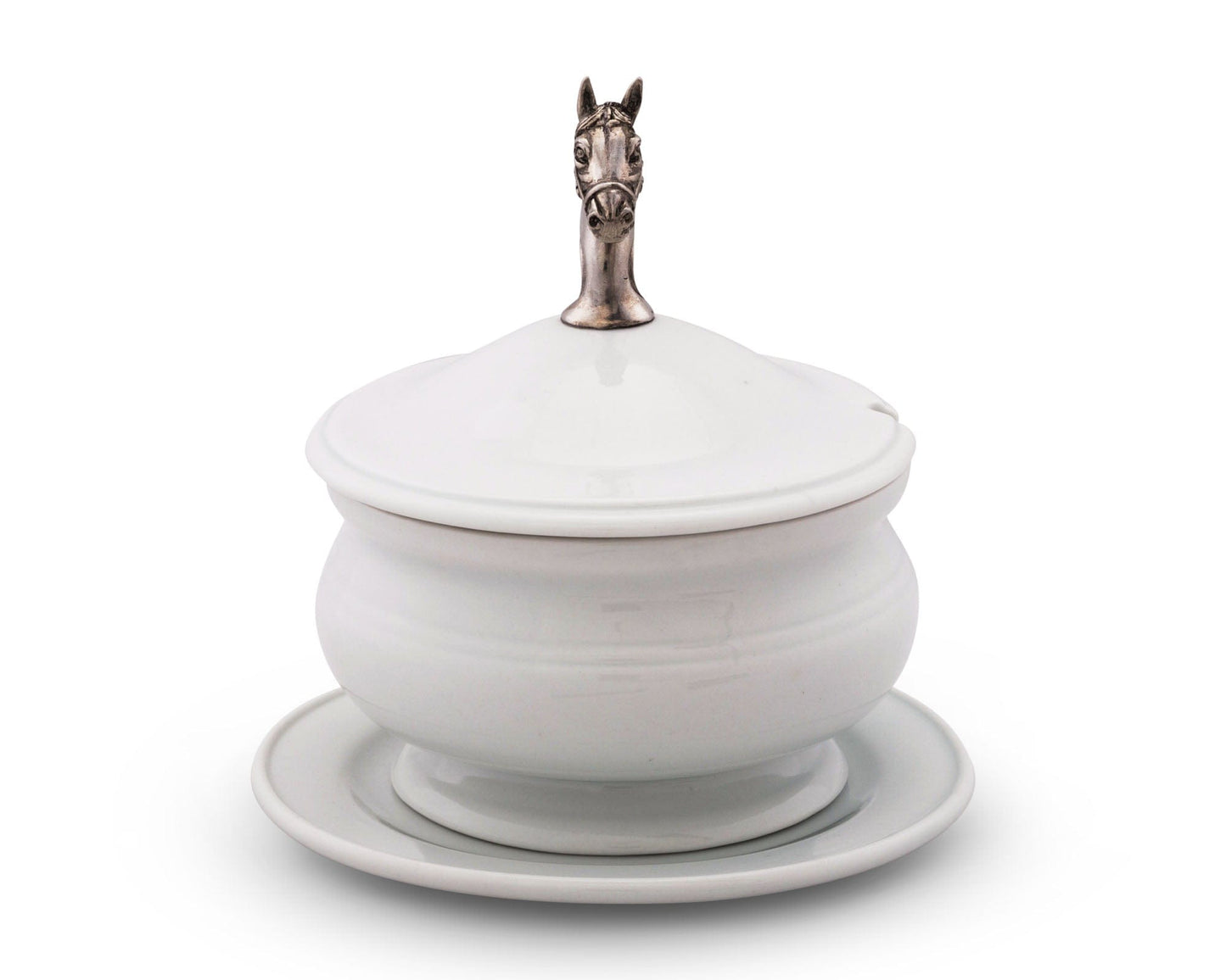 Horse Head Porcelain Lidded Bowl