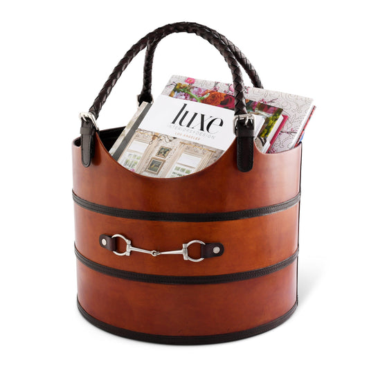 Premium Genuine Leather Equestrian Bit Magazine Basket – Stylish Home and Office Organizer